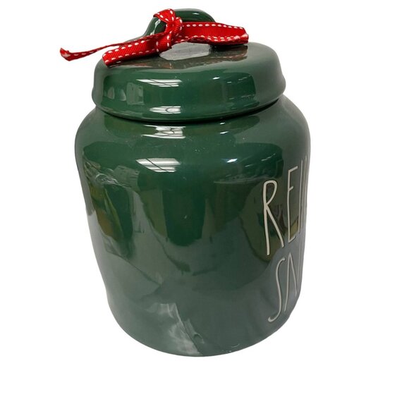 RAE Dunn REINDEER SNACKS Green Red Christmas Canister Artisan Collection 11x 5 - Picture 4 of 9